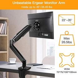 ErGear 22-35” Premium Single Monitor Stand Mount w/USB, Ultrawide Computer Screen Desk Mount w/Full Motion Gas Spring Arm, Height/Tilt/Swivel/Rotation Adjustable, Holds from 6.6lbs to 26.5lbs