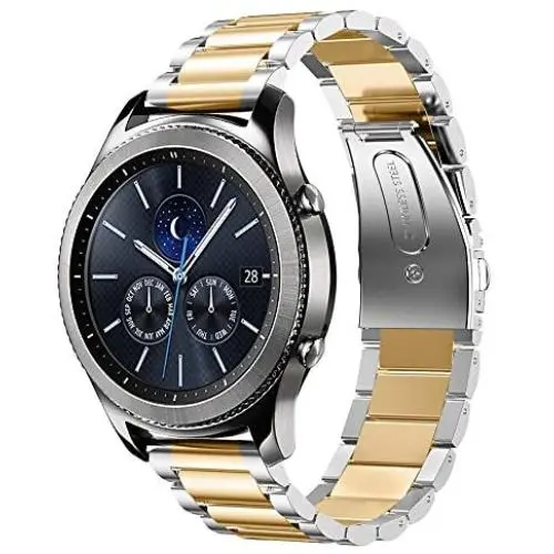 Shangpule Compatible Gear S3 bands, Galaxy Watch 3 45mm Band Galaxy Watch 46mm Bands, 22mm Stainless Steel Metal Replacement Strap Bracelet Compatible Samsung Gear S3 Classic and S3 Frontier Smartwatch (Silver + Gold) Shangpule Compatible Gear S3 bands, Galaxy Watch 3 45mm Band Galaxy Watch 46mm Bands, 22mm Stainless Steel Metal Replacement Strap Bracelet Compatible Samsung Gear S3 Classic and S3 Frontier Smartwatch (Silver + Gold)