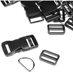 BTNOW Plastic Side Release Buckles 15 Pieces 1 Inch Flat Shape Brand 15 Pieces Tri-Glide Slides for 1 Inch Webbing Strap