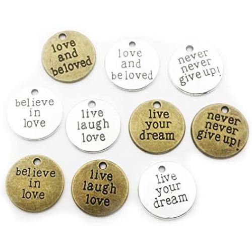 40pcs Round Inspiration Words Charms Craft Supplies Mixed Pendants Beads Charms Pendants for Crafting Jewelry Findings Making Accessory for DIY Necklace Bracelet (M070)