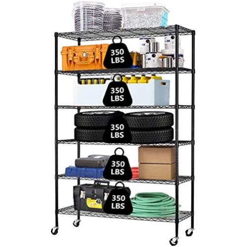 Metal Shelf 6 Tier Wire Shelving Unit with Wheels,Heavy Duty Storage Shelves, NSF Garage Kitchen Organizer,Wire Rack Height Adjustable Utility Commercial Grade Rolling Steel Rack,48'' x 18'' x 82'',Black