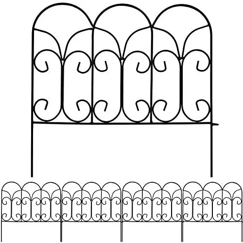 AMAGABELI GARDEN & HOME Decorative Garden Fence GFP004 18in x 7.5ft Coated Metal Outdoor Rustproof Landscape Wrought Iron Wire Border Fencing Folding Patio Fencing Flower Barrier Section Panel Decor