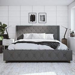 CosmoLiving Mercer Upholstered Bed - King - Grey Linen