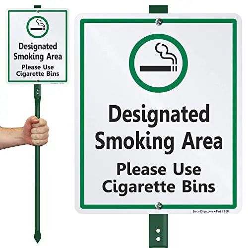 SmartSign Designated Smoking Area Sign with Stake, Please Use Cigarette Bins Sign for Yard, 10x12 Aluminum Metal Sign with 3 Feet Stake, Easy Installation, Weather Resistant, Made in USA SmartSign Designated Smoking Area Sign with Stake, Please Use Cigarette Bins Sign for Yard, 10x12 Aluminum Metal Sign with 3 Feet Stake, Easy Installation, Weather Resistant, Made in USA