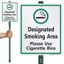 SmartSign Designated Smoking Area Sign with Stake, Please Use Cigarette Bins Sign for Yard, 10x12 Aluminum Metal Sign with 3 Feet Stake, Easy Installation, Weather Resistant, Made in USA