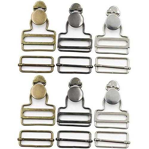 6 Sets Overall Buckles Metal Suspender Replacement Buckles with Rectangle Buckle Slider and No-Sew Buttons for Overalls Bib Pants Trousers Jeans (38 MM)