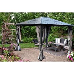 Kozyard 10ftx12ft Polycarbonate Top Aluminum Permanent Gazebo with a Mosquito Net and Privacy Curtain (Edward 10ftx12ft)