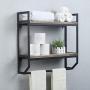 Weven Industrial Metal 23.6'' Bathroom Shelves Wall Mounted,2-Tier Rustic Wall Shelf Over Toilet,Towel Rack with Towel Bar,Floating Shelf Towel Holder,Black