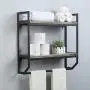 Weven Industrial Metal 23.6'' Bathroom Shelves Wall Mounted,2-Tier Rustic Wall Shelf Over Toilet,Towel Rack with Towel Bar,Floating Shelf Towel Holder,Black Weven Industrial Metal 23.6'' Bathroom Shelves Wall Mounted,2-Tier Rustic Wall Shelf Over Toilet,Towel Rack with Towel Bar,Floating Shelf Towel Holder,Black