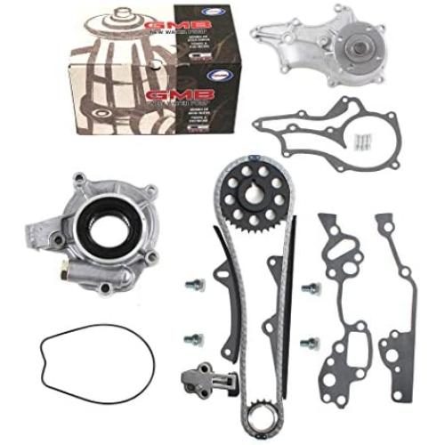 New Timing Chain Kit (2 Heavy Duty Metal Guide Rails & Bolts), Water Pump, & Oil Pump compatible with Toyota 2.4L Pickup 22RE 22REC 85-95