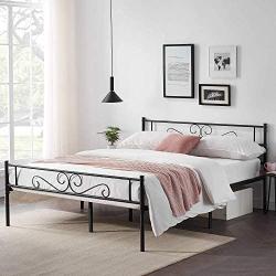 VECELO Metal Platform Bed Frame/Mattress Foundation with Vintage HeadBoard & Footboard, Easy Assembly, Full, Black