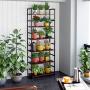 Homfa Industrial Bookcase 6-Tier, 27.5L x 11.8W x 76.5H Inches Free Standing Plant Flower Stand Rack Books Display Shelf with Metal Frame, Multipurpose Utility Organizer Shelf for Home Office