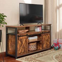 VASAGLE TV Stand for 55-inch TVs with Sliding Barn Doors, Entertainment Center and Media Console, TV Cabinet with Adjustable Storage Shelves, Industrial, Rustic Brown and Black ULTV46BX