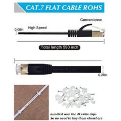 Cat7 Ethernet Cable, 50 Ft Network Cable for Xbox PS4, High Speed Flat Internet Cord with Clips Rj45 Snagless Connector Fast Computer LAN Wire for Gaming,Ethernet Switch, Modem, Router, Coupler, Black