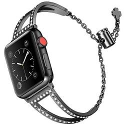 Secbolt Bling Bands Compatible with Apple Watch Band 38mm 40mm iWatch SE Series 6/5/4/3/2/1, Women Dressy Metal Jewelry Bracelet Bangle Wristband Stainless Steel, Black