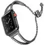 Secbolt Bling Bands Compatible with Apple Watch Band 38mm 40mm iWatch SE Series 6/5/4/3/2/1, Women Dressy Metal Jewelry Bracelet Bangle Wristband Stainless Steel, Black
