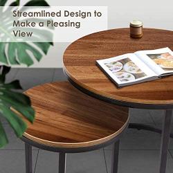 amzdeal Coffee Table for Living Room, Set of 2 Nesting Side Coffee Tables, Stable and Easy Assembly, Chipboard Table Top with Metal Frame - Large : Φ 23.6×19.7 inch, Small : Φ 15.7×16.3 inch, Walnut