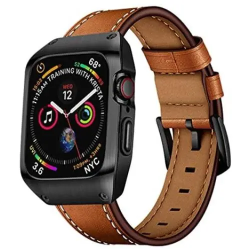 EloBeth 44mm Band Case Compatible with Apple Watch Band 44mm Series 6/5/4 & Apple Watch SE 44mm Bands, Genuine Leather Bands & Metal/PC Protective Case for iWatch Series 6/5/4/SE 44mm (Brown/Black) EloBeth 44mm Band Case Compatible with Apple Watch Band 44mm Series 6/5/4 & Apple Watch SE 44mm Bands, Genuine Leather Bands & Metal/PC Protective Case for iWatch Series 6/5/4/SE 44mm (Brown/Black)