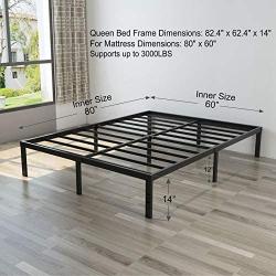 Heavy Duty Queen Platform Bed Frame,NOAH MEGATRON Slatted Bed Base 14 Inch Mattress Foundation Bed Frame,12 Inch Under-Bed Storage,No Box Spring Needed (Queen)