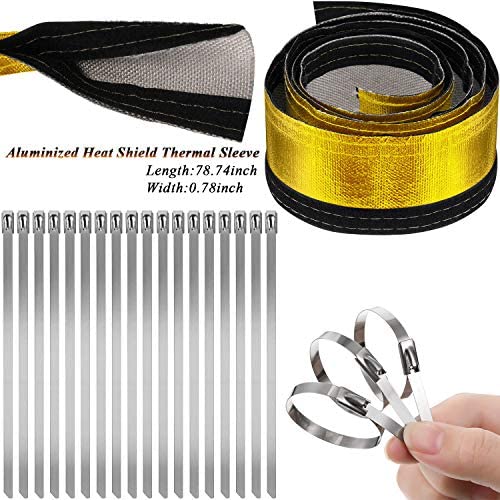6.5 Feet Heat Shroud Aluminized Sleeving Heat Shield Protection Barrier Covers with 20 Pieces 0.5 Feet Stainless Steel Cable Metal Zip Ties (Gold, 3.3 x 78.7 Inch) 6.5 Feet Heat Shroud Aluminized Sleeving Heat Shield Protection Barrier Covers with 20 Pieces 0.5 Feet Stainless Steel Cable Metal Zip Ties (Gold, 3.3 x 78.7 Inch)