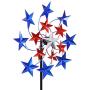 Exhart Star Spangled Wind Spinner - Pinwheels Outdoor Decor w/American Themed Metal Design - Kinetic Art Garden Spinner with Blue, Red, and White Stars Spinning Blades, 20'' L x 7'' W x 83'' H