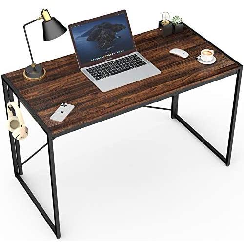 Folding Desk 40 Inch Small Computer Desk Foldable Home Office Desks for Small Spaces Simple Collapsible Study Writing Desk No Assembly Compact Laptop Gaming Table with Black Fold Up Metal Brown