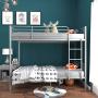 mecor Metal Bunk Bed Twin Over Twin - Sturdy Bed Frame with Safety Guard Rail & Removable Ladder - for Kids/Teens/Adults, Silver Grey