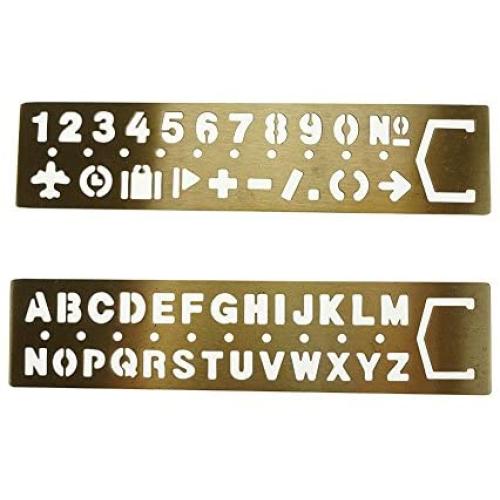 AKOAK 2 Piece Set Brass English alphabets Stencils and Arabic Numerals Stencils with Symbols,Letter Stencils Number Stencils for Drawing,Bookmarks,Templates