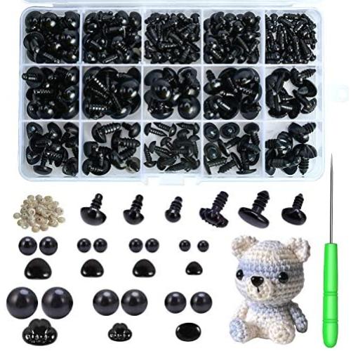 Safety Eyes and Noses, 462Pcs Black Plastic Stuffed Crochet Eyes with Washers for Crafts