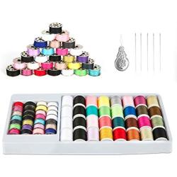 QUARKACE Mini Sewing Machine Thread, 60 Pieces Sewing Thread Kit Including Threaded Bobbins and Spools, Mixed Colors Machine Thread