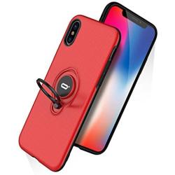 DESOF iPhone X Case, iPhone 10 Case with Ring Holder Kickstand, 360°Adjustable Ring Grip Stand Work with Magnetic Car Mount Anti-Fingerprint Slim Cover for Apple iPhone X (2017) 5.8 inch - Red