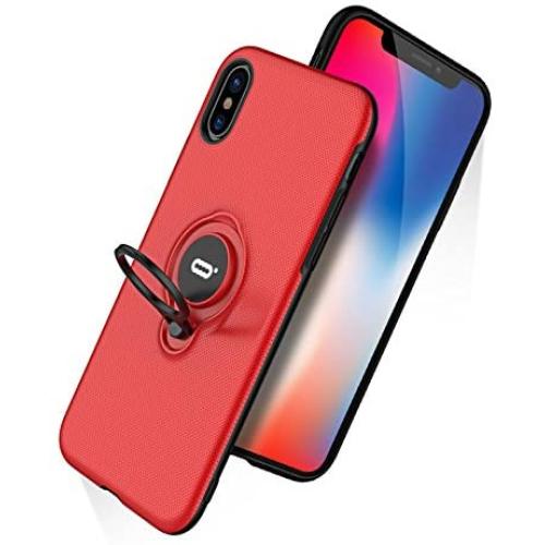 DESOF iPhone X Case, iPhone 10 Case with Ring Holder Kickstand, 360°Adjustable Ring Grip Stand Work with Magnetic Car Mount Anti-Fingerprint Slim Cover for Apple iPhone X (2017) 5.8 inch - Red