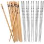 Hiware 10 Pairs Reusable Chopsticks Set Include 5 Pairs Metal Stainless Steel Spiral Chopsticks and 5 Pairs Natural Bamboo Chopsticks 8.8 Inches, Easy to Hold