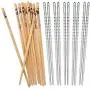 Hiware 10 Pairs Reusable Chopsticks Set Include 5 Pairs Metal Stainless Steel Spiral Chopsticks and 5 Pairs Natural Bamboo Chopsticks 8.8 Inches, Easy to Hold