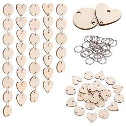 Favide 400 Pieces in Total, Wooden Circles Wooden Heart Tags with Holes and 12 mm Rings for Birthday Boards, Valentine, Chore Boards, Arts and Crafts