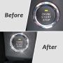 Bling Car Crystal Rhinestone Ring Emblem Sticker, Car Interior Decoration, Bling Car Accessories for Women, Push to Start Button, Key Ignition Starter & Knob Ring (Silver, 1 Row Rhinestones)