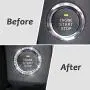 Bling Car Crystal Rhinestone Ring Emblem Sticker, Car Interior Decoration, Bling Car Accessories for Women, Push to Start Button, Key Ignition Starter & Knob Ring (Silver, 1 Row Rhinestones)