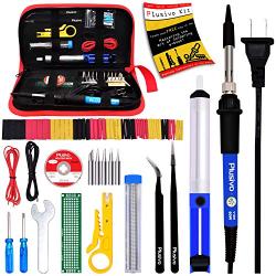 Soldering Iron Kit - Soldering Iron 60 W Adjustable Temperature, Solder Wire, Tweezers, Soldering Iron Stand, Soldering Iron Tips Set, Desoldering Pump, Solder Wick, Heatshrink Tubes [110 V, US Plug]