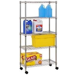 Sandusky MWS301460 Mobile Wire Shelving - 5 Tier with 2 Inch Nylon Casters, Silver