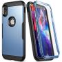 YOUMAKER Metallic Designed for iPhone XR Case, Full Body Rugged with Built-in Screen Protector Slim Fit Shockproof Cover for iPhone XR 6.1 Inch - Blue/Black