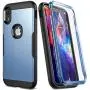 YOUMAKER Metallic Designed for iPhone XR Case, Full Body Rugged with Built-in Screen Protector Slim Fit Shockproof Cover for iPhone XR 6.1 Inch - Blue/Black