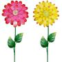 Juegoal 25 Inch Flower Garden Stakes Decor, Shaking Head Metal Outdoor Sunflowers Daisy Glow in Dark Metal Yard Art, Indoor Outdoor Lawn Pathway Patio Ornaments,Set of 2