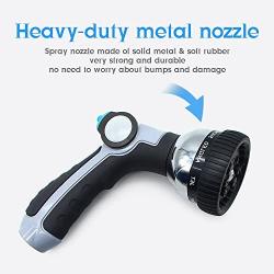 InGarden Garden Hose Nozzle, Metal Water Hose Nozzle Anti-Leak, Heavy Duty Spray Nozzle High Pressure with 8 Patterns, Thumb Control, Suitable for Watering Garden, Showering Pets and Washing Cars