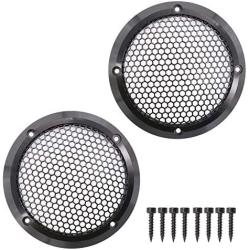 Magic Source 2Pcs 3.5'' Speaker Grills Protective Cover Aluminium Alloy Frame with Honeycomb Type Electroplated Metal Mesh Cover for Car or Home Audio Midrange Loudspeaker Black Speaker Grill Mesh