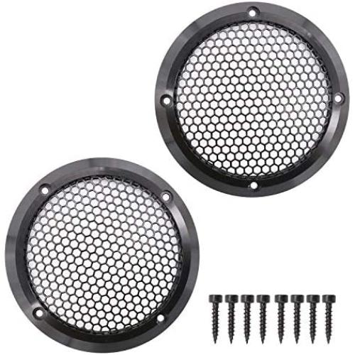 Magic Source 2Pcs 3.5'' Speaker Grills Protective Cover Aluminium Alloy Frame with Honeycomb Type Electroplated Metal Mesh Cover for Car or Home Audio Midrange Loudspeaker Black Speaker Grill Mesh