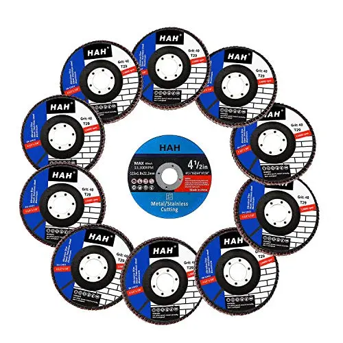 Flap Discs 40 Grit Wheel,(Give 1 Cutting Wheel for Free)4.5'' x 7/8'' Inch, The T29 is Made of High Performance Alumina and Lead Oxide Abrasive. (11pcs) Flap Discs 40 Grit Wheel,(Give 1 Cutting Wheel for Free)4.5'' x 7/8'' Inch, The T29 is Made of High Performance Alumina and Lead Oxide Abrasive. (11pcs)