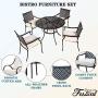 Festival Depot 5 Piece Outdoor Furniture Patio Dining Set All Weather Bistro Chairs with Seat Cushions, Round Metal Table with Umbrella Hole for Deck Lawn Garden Black (Beige)