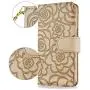 FLYEE Case Compatible with Galaxy S8(5.8 inch,Released in 2017),Wallet Case for Women and Girls with Card Holder,[Embossed Flower] Premium Flip PU Leather Protective Case with Wrist Strap -Beige