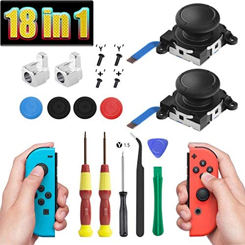 2 Pack Joy Con Joystick Replacement 3D Analog Joysticks for Nintendo Switch and Switch lite Joycon Controller and Thumb Stick Repair Kits, Screwdriver Fix Tools Kit (Black)