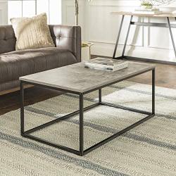 Walker Edison Modern Metal Frame Open Rectangle Coffee Accent Living Room Ottoman End Table, 42 Inch, Dark Concrete